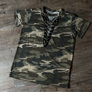Laced-Up Camouflage Top